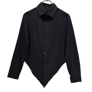 Yohji Yamamoto +NOIR コットンシャドーストライプ燕尾シャツ ブラウス 変形カット ヨウジヤマモト プリュスノアール レディース