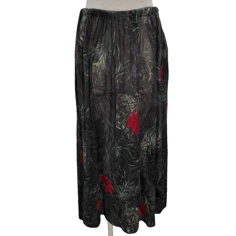 Yohji Yamamoto Femme 21AW フラワースカルパターンニットスカート ウエストゴム ドローストリング イージー ボトムス パンツ 総柄 花 髑髏 ヨウジヤマモトファム レディース