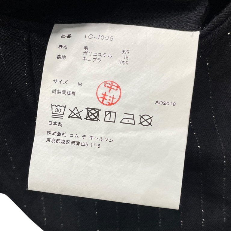 BLACK COMME des GARCONS 19SS 金糸ステッチ銀ラメピンストライプ3Bテーラードジャケット ブレザー スタンドカラー ブルゾン コート アウター ブラック コムデギャルソン メンズ レディース ユニセックス