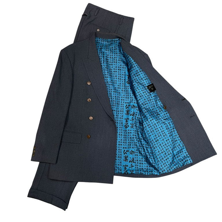 Jean Paul GAULTIER HOMME 漢字ライニングセットアップスーツ ピークドラペルダブルブレストテーラードジャケット パンツ スラックス トラウザーズ ブルゾン アウター Archive 90s JPG ジャンポールゴルチエ メンズ