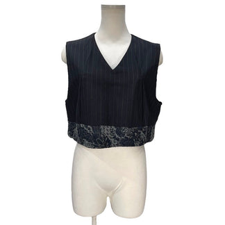 COMME des GARCONS 93SS 裾フラワーダマスクジャカード切替ウールストライプVネックベスト プルオーバー ノースリーブ トップス アウター 花柄 Archive 90s Ultrasimple ウルトラシンプル コムデギャルソン レディース