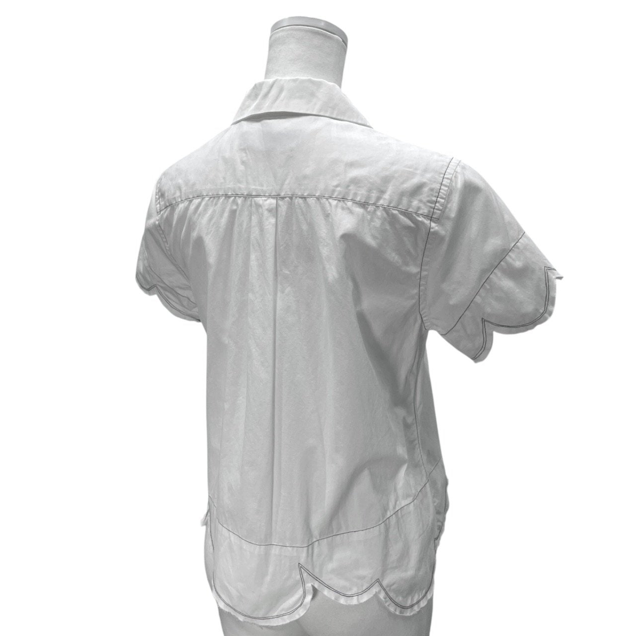 BLACK COMME des GARCONS 09SS コットンブロード黒ステッチランダムカッティング丸襟半袖ブラウス シャツ トップス カットオフ ブラック コムデギャルソン レディース