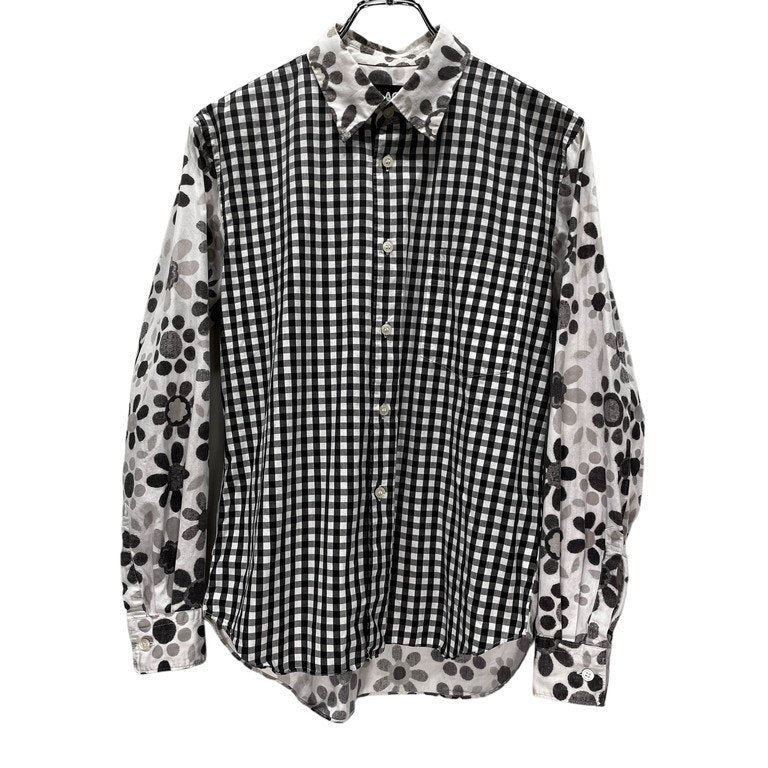 BLACK COMME des GARCONS 12SS コットンブロードチェック花柄切替レギュラーカラーシャツ 総柄 フラワー