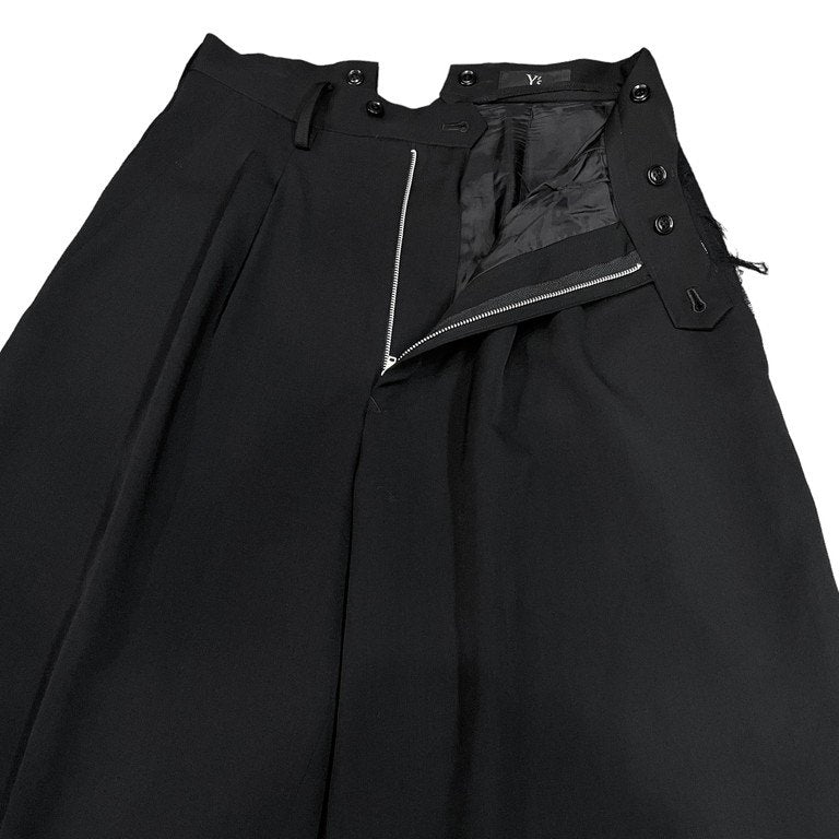 Y's 19AW ウールギャバジンサイドフラノカットオフ2タックサスペンダーボタンワイドパンツ 裁ち切り フランネル ホワイトステッチ スラックス ボトムス Yohji Yamamoto ヨウジヤマモト ワイズ レディース メンズ ユニセックス