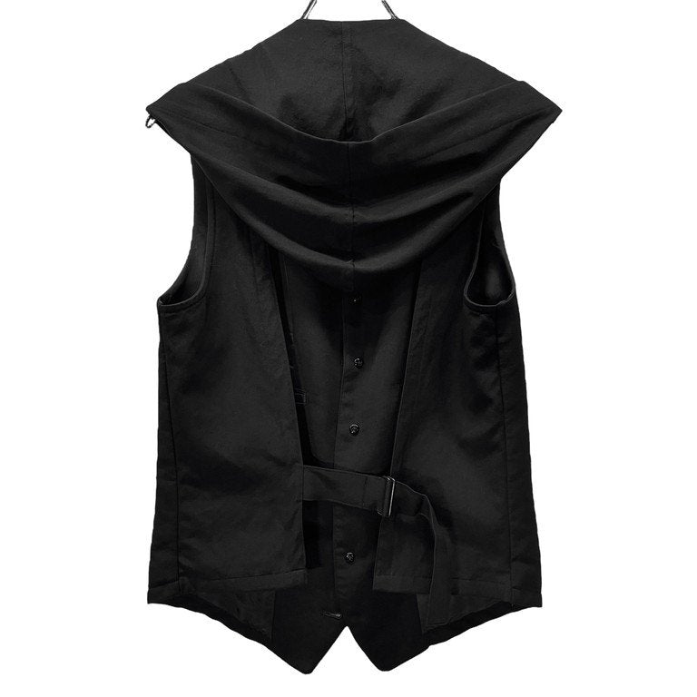 REGULATION Yohji Yamamoto MEN 19AW ウールギャバジンシンチバックフーデッドベスト ジレ フード バックベルト ノースリーブ ジャケット トップス アウター レギュレーション ヨウジヤマモト メン Pour Homme プールオム メンズ