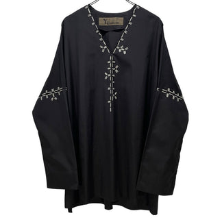Y's BANG ON! 22SS 刺繍デザインVネックノーカラープルオーバーシャツ ブラウス チュニック トップス Yohji Yamamoto Pour Homme 85AW復刻 ヨウジヤマモトプールオム ワイズバングオン メンズ レディース ユニセックス