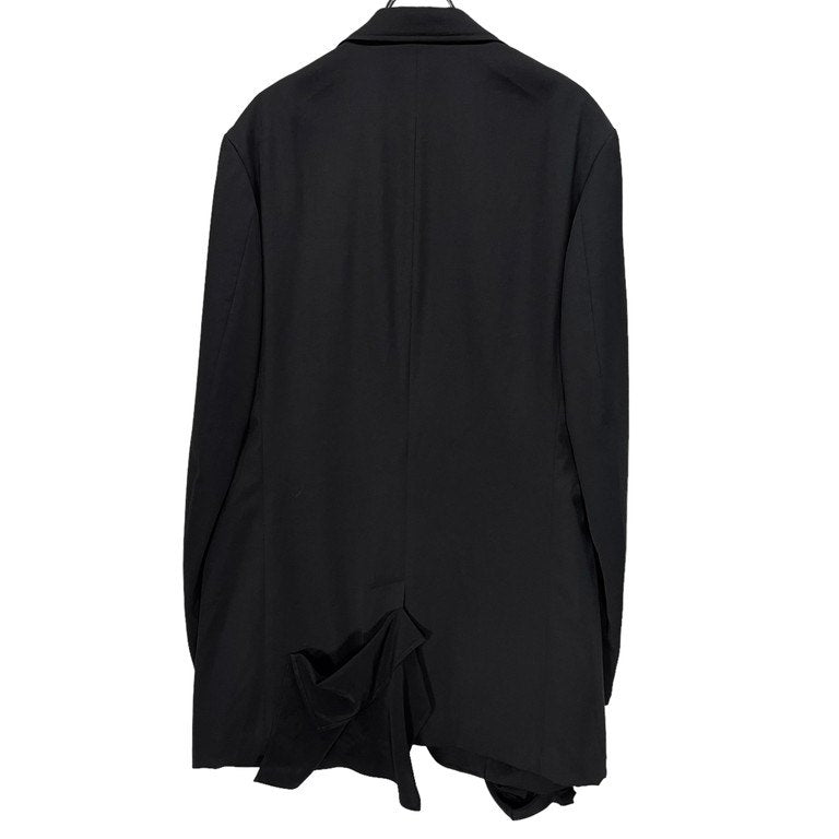 Yohji Yamamoto Pour Homme 23AW ウールギャバジンドレープパッチテーラードジャケット WOOL GABARDINE LEFT SIDE DRAPED JACKET 黒当て布付きJKT LOOK32 定価180,400円