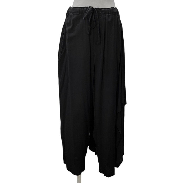 Yohji Yamamoto +NOIR 14SS ウールレーヨンアシンメトリードレープイージーパンツ 裾ボタン ウエストゴム ドローストリング ボトムス Femme ヨウジヤマモト プリュスノアール ファム レディース