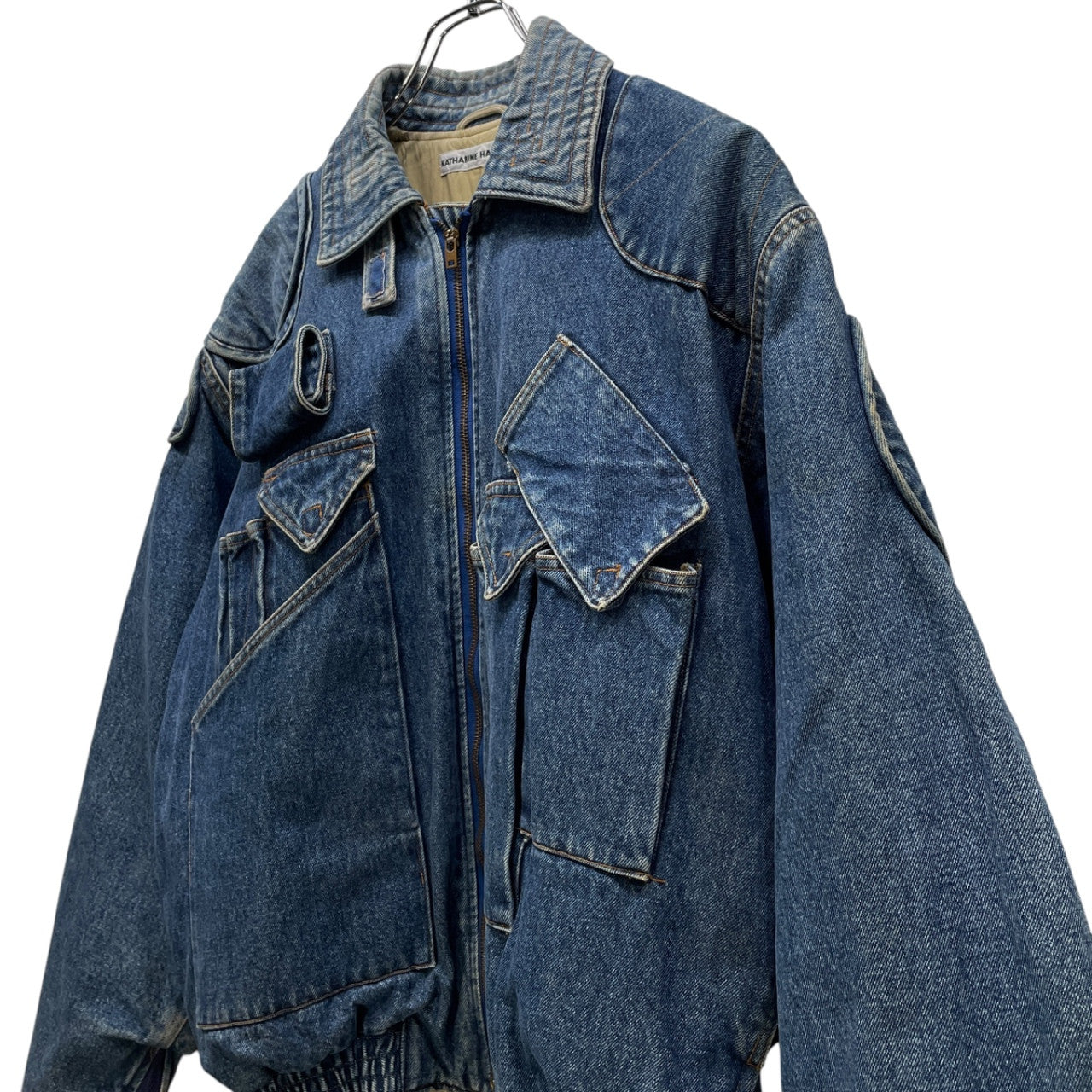 KATHARINE HAMNETT 86AW DENIM CARGO BOMBER JACKET デニムカーゴボンバージャケット ブルゾン コート アウター Archive 80s 90s 希少 初期 OLD VINTAGE レア キャサリンハムネット メンズ