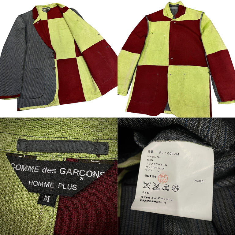 COMME des GARCONS HOMME PLUS 01SS レーヨンウールストライプリバーシブルチェックセットアップスーツ 2Bテーラードジャケット パンツ Archive Double Face ダブルフェイス期