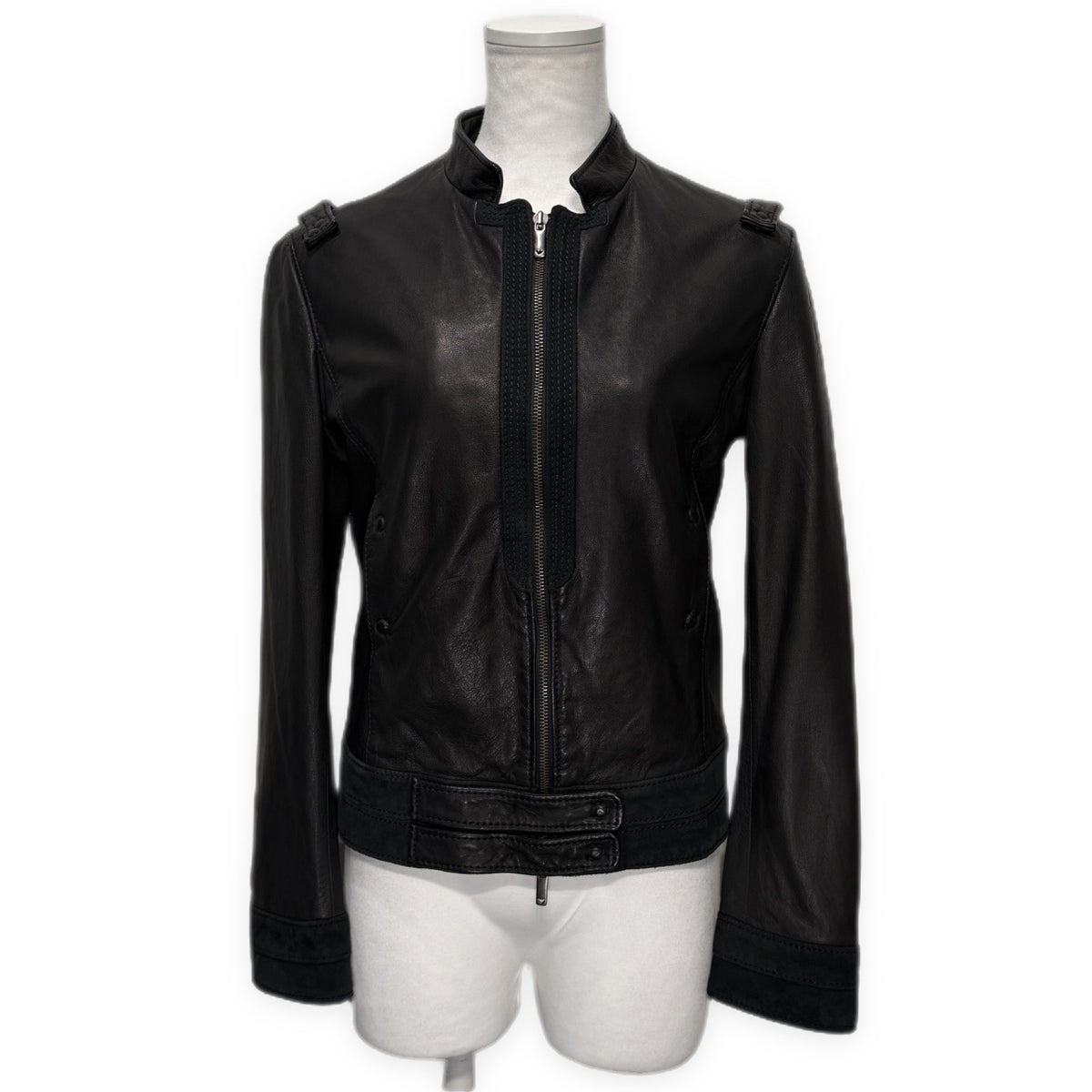 EMPORIO ARMANI 07AW ラムレザースタンドカラースエード切り替えシングルライダースジャケット アウター Archive アルマーニ レディース