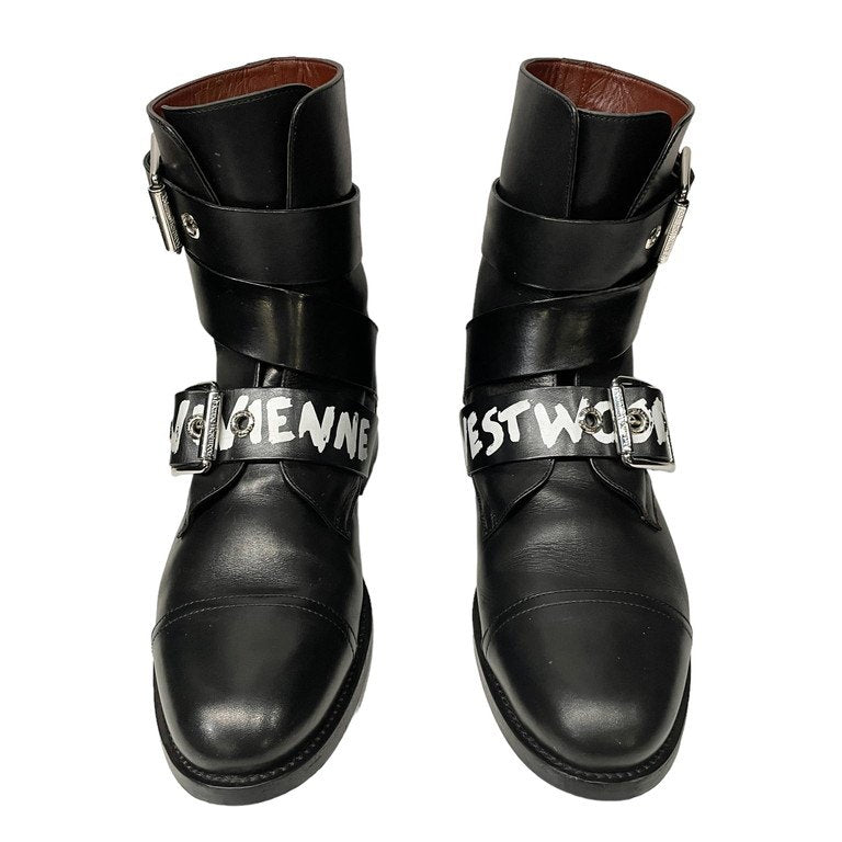 Vivienne Westwood 19AW ALEX BOOT BLACK GRAFFITI CALF LEATHER グラフィティロゴプリントアレックスブーツ 国内2足限定 希少 レア ベルト ベルテッドシューズ 靴 クツ 1020032-40935 43 ヴィヴィアンウエストウッド メンズ