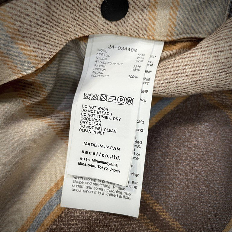 sacai 24AW サイドスナップボタンスリットチェック柄ニットカーディガン トップス サカイ メンズ