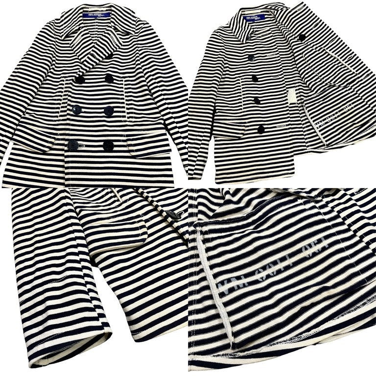 JUNYA WATANABE COMME des GARCONS MAN 04SS コットンボーダーPコート ダブルブレストジャケット ピーコート Archive