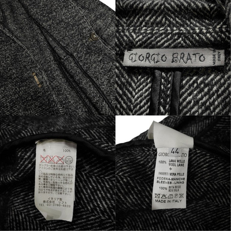 GIORGIO BRATO GIORGIO BRATO ウールツイードフックボタンテーラードジャケット アウター ブレザー レザー切替 1B size 44 ジョルジオブラット メンズ