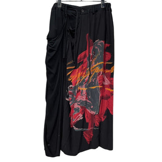 BLACK Scandal Yohji Yamamoto 20SS レーヨンアートプリントレイヤードラップドレープパンツ LOOK07 ドローストリング シャーリング イージー ワイド ヨウジヤマモト メンズ レディース ユニセックス