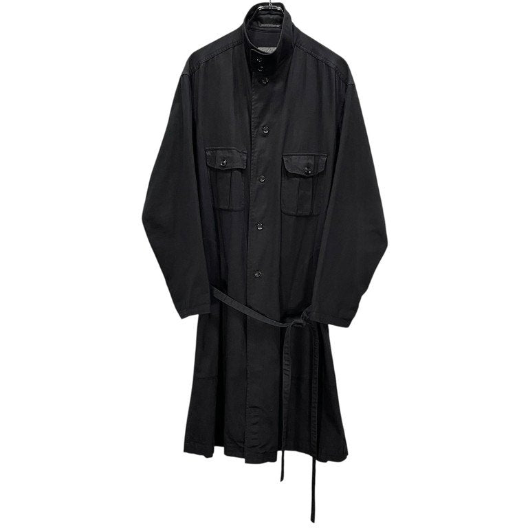 Yohji Yamamoto Pour Homme 17AW コットンヘリンボーンベルテッドロングコート 製品染HB M-スタンドカラーB製品染コート 定価82,080円 ジャケット ブルゾン アウター ヨウジヤマモトプールオム メンズ