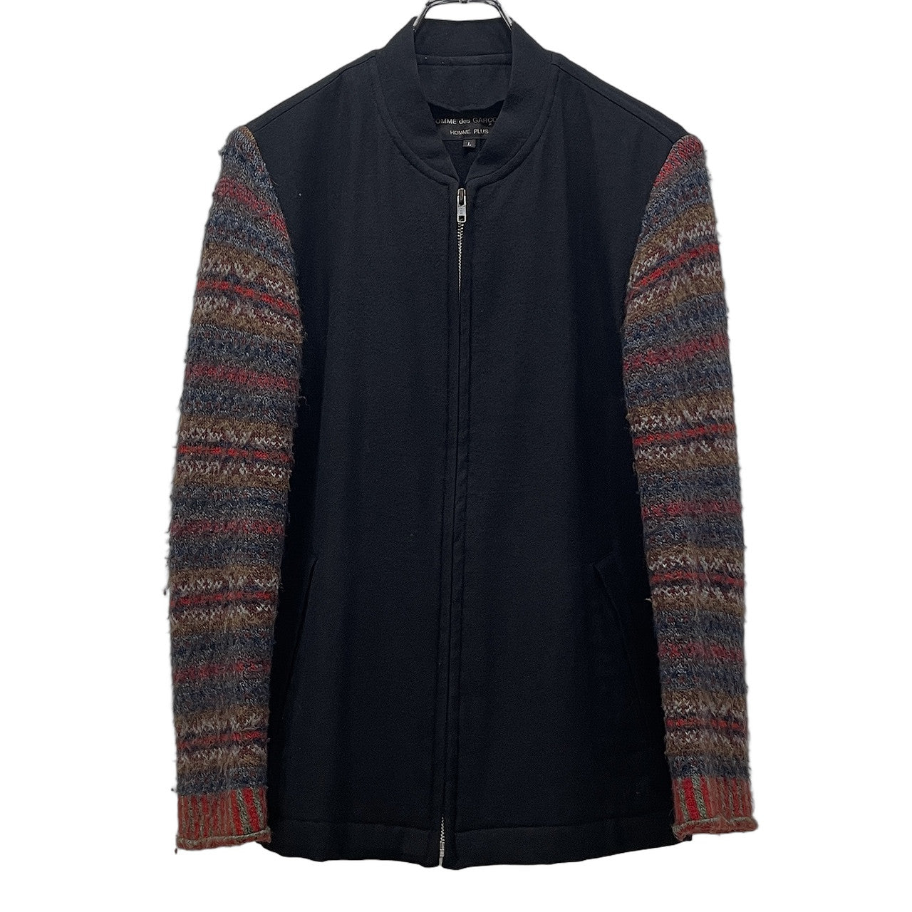 COMME des GARCONS HOMME PLUS 96AW 袖フェアアイル柄ニット切替ウールフラノジップアップジャケット Archive Traditional モッズ期 ブルゾン コート アウター フランネル コムデギャルソンオムプリュス メンズ
