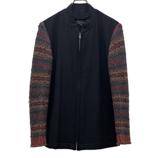 COMME des GARCONS HOMME PLUS 96AW 袖フェアアイル柄ニット切替ウールフラノジップアップジャケット Archive Traditional モッズ期 ブルゾン コート アウター フランネル コムデギャルソンオムプリュス メンズ