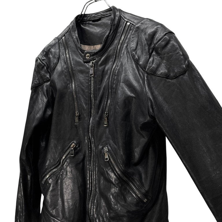 GIORGIO BRATO ラムレザーノーカラーモーターサイクルジャケット シングル ライダース ブルゾン コート アウター ダブルジップ ジョルジオブラット メンズ