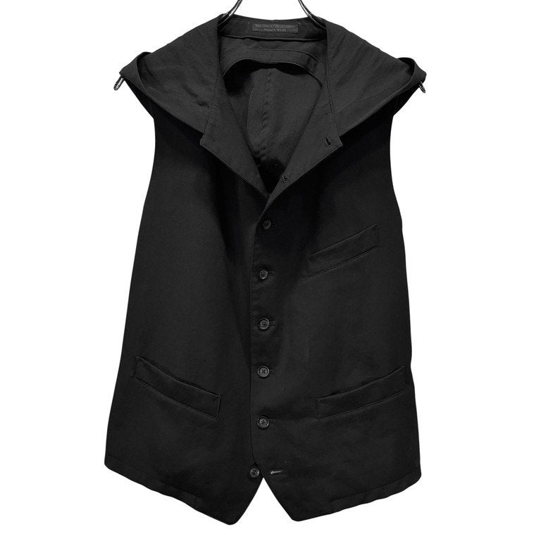 REGULATION Yohji Yamamoto MEN 19AW ウールギャバジンシンチバックフーデッドベスト ジレ フード バックベルト ノースリーブ ジャケット トップス アウター レギュレーション ヨウジヤマモト メン Pour Homme プールオム メンズ