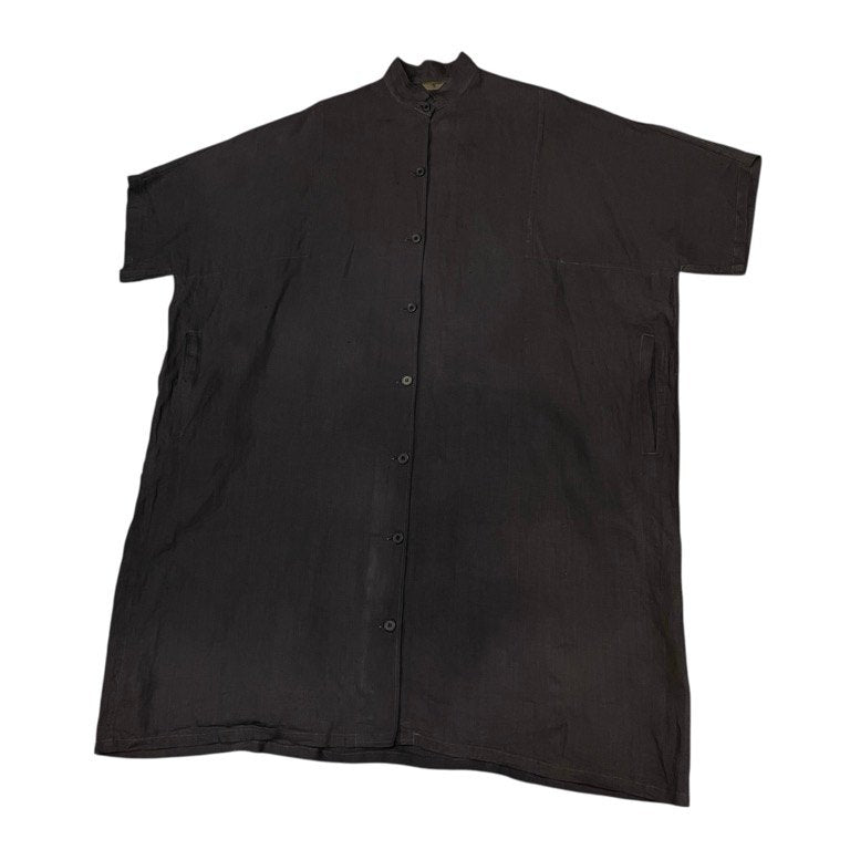 Y's ジュート平面パターンバンドカラーロングシャツワンピース Archive 70s 80s 初期 スタンドカラー チュニック Yohji Yamamoto Femme ヨウジヤマモトファム ワイズ レディース