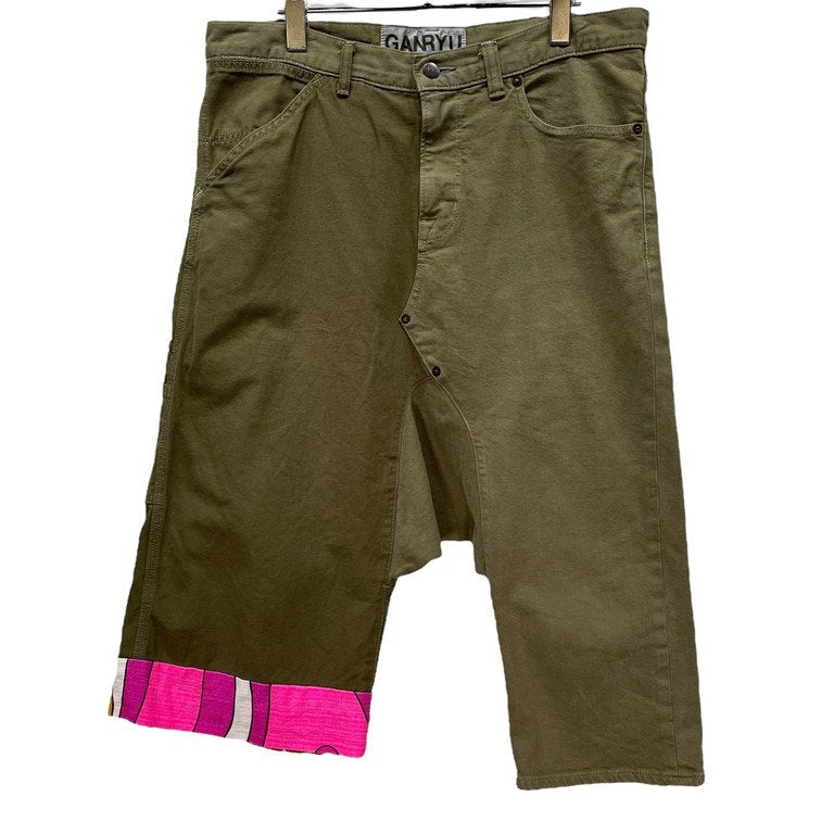 GANRYU 13SS ヴィンテージディテールアシンメトリーコットンクロップドサルエルパンツ ボトムス 股リベット オフセットベルトループ ペインター Archive COMME des GARCONS ガンリュウ コムデギャルソン メンズ