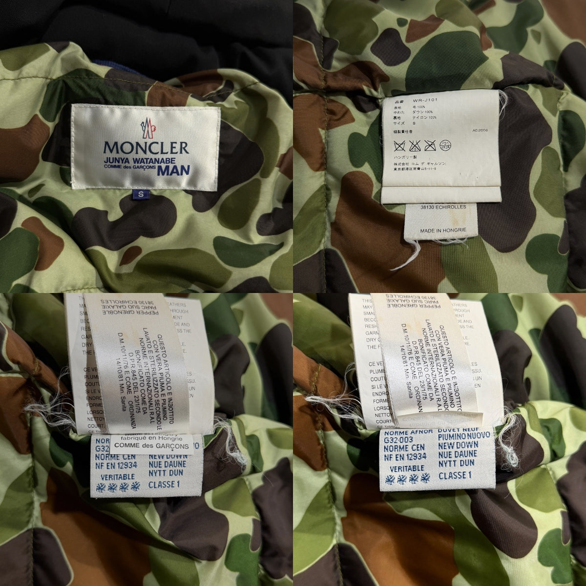 JUNYA WATANABE COMME des GARCONS MAN × MONCLER 06AW ウールギャバジン迷彩裏地ダウンジャケット ブルゾン コート アウター Archive カモフラージュ ジュンヤワタナベ コムデギャルソン マン モンクレール メンズ