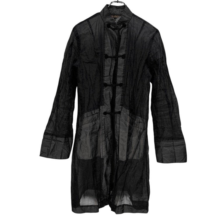 BLACK COMME des GARCONS 20AW ポリエステル皺加工シースルーロングチャイナシャツ ブラウス トップス アウター ジャケット コート ブラック コムデギャルソン メンズ レディース ユニセックス