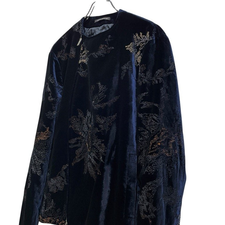 EMPORIO ARMANI 18AW ベルベット総柄刺繍ジップアップノーカラージャケット ブルゾン アウター Archive エンポリオアルマーニ メンズ