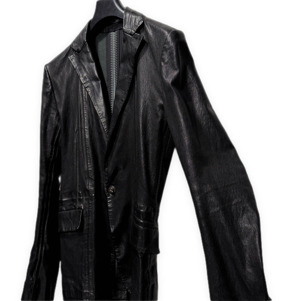 ISAAC SELLAM 25SS PIONNIER STRETCH LEATHER JACKET ラムレザーバックステープルオーバーロックシームテープテーラードジャケット PSLCBL-NOIR アイザックセラム メンズ