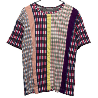 COMME des GARCONS HOMME 01AW 縦接ぎストライプパッチワークチェック柄クルーネックTシャツ カットソー Tee T-shirt 半袖 トップス Archive 00s 総柄 コムデギャルソンオム メンズ