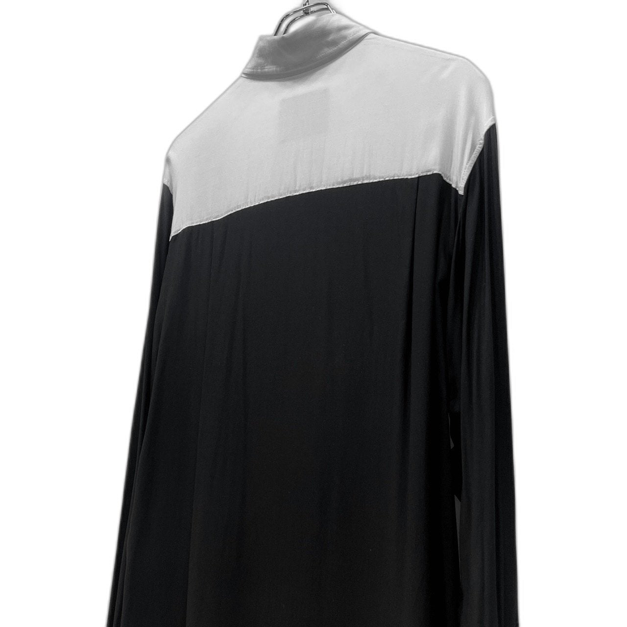 Yohji Yamamoto power of the WHITE shirt 25SS RAYON MONOCHROME PANEL TUCK COLLAR SHIRT レーヨンローンモノクロパネル切替ロングシャツ ブラウス トップス 定価71,500円 ヨウジヤマモトプールオム パワーオブザホワイトシャツ