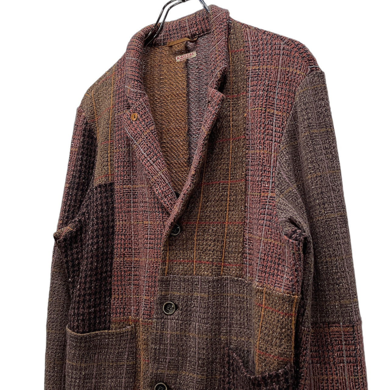 KAPITAL 13SS リネン混コットンウールホーボージャケット チェック 千鳥 パッチワーク Archive ブルゾン コート アウター キャピタル メンズ レディース ユニセックス