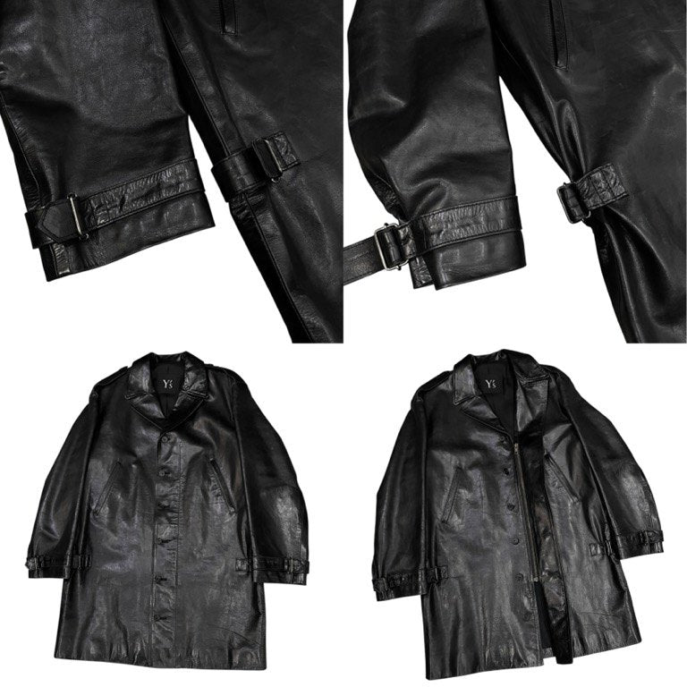 Y's カウレザーサイドベルトアジャスターロングコート Archive 80s 90s ブルゾン ジャケット アウター Yohji Yamamoto ヨウジヤマモト ワイズ レディース メンズ ユニセックス