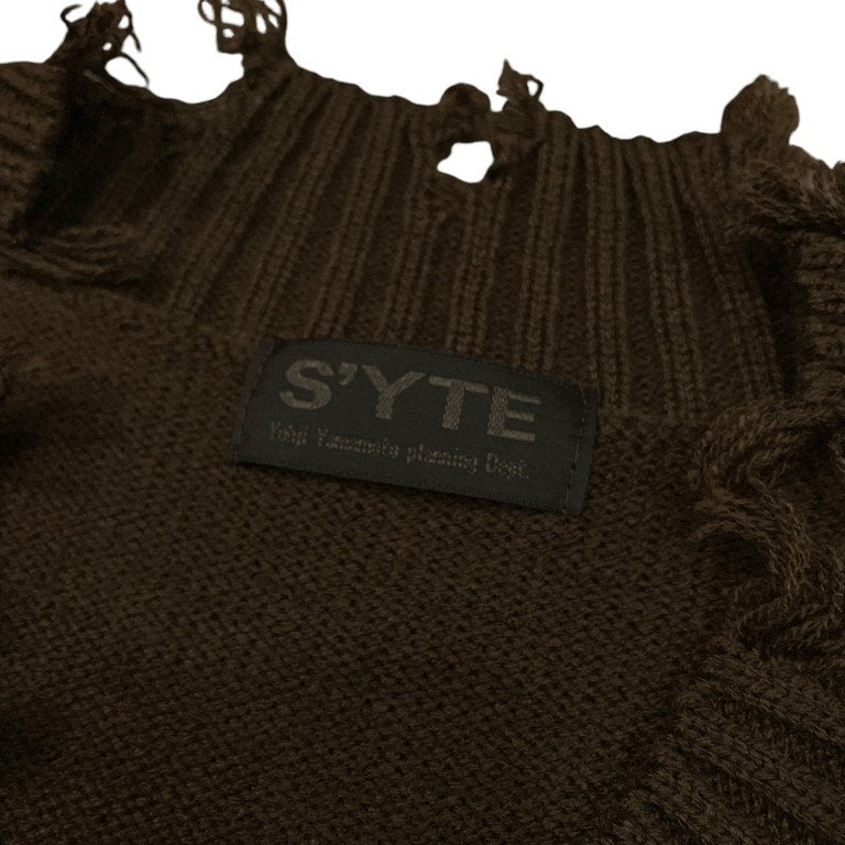 S'YTE Yohji Yamamoto 7G BULKY WOOL DAMAGE V NECK PULLOVER ミドルゲージVネックダメージニットセーター カットオフ トップス UM-K48-613 サイト ヨウジヤマモト メンズ レディース ユニセックス
