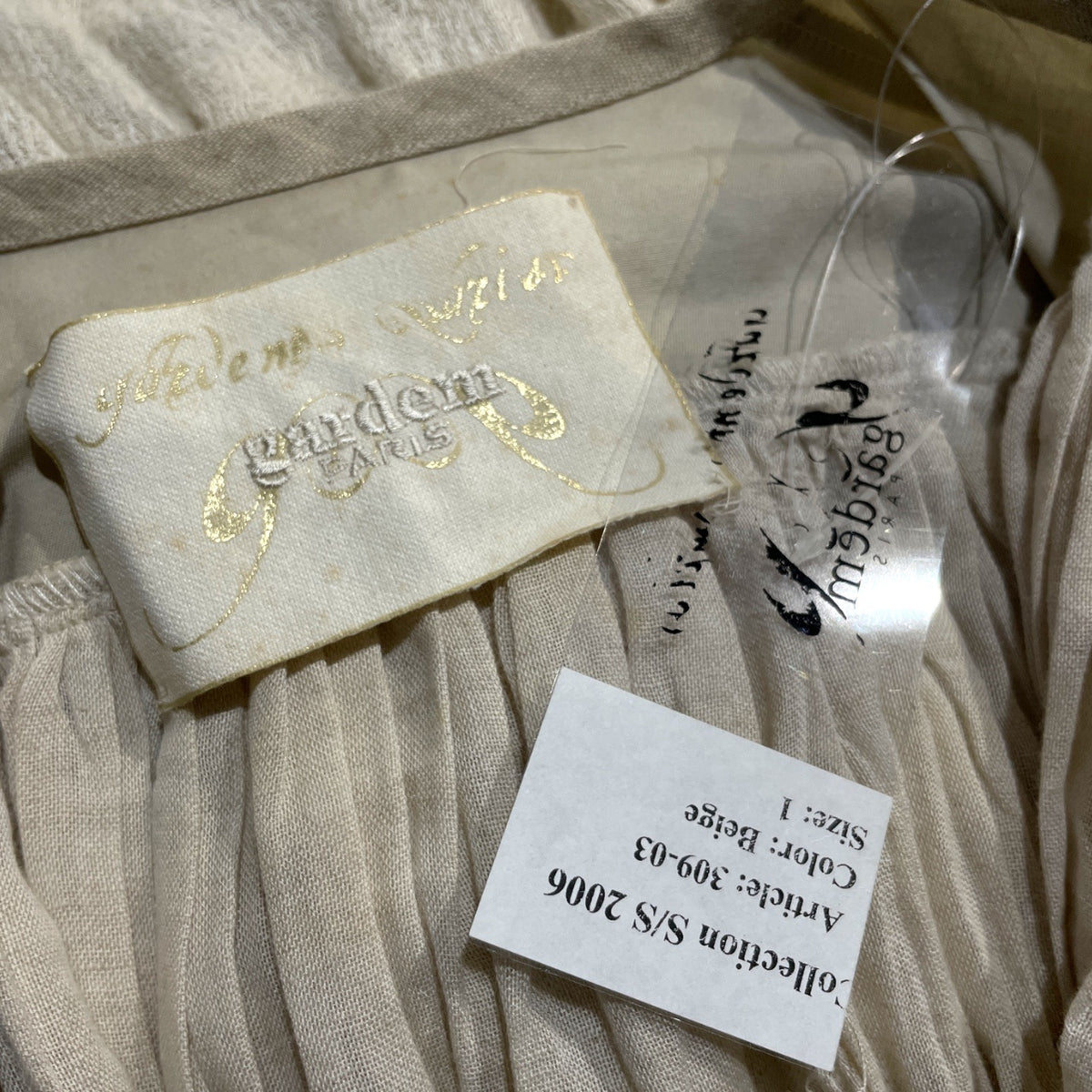 gardem paris 06SS リネンコットン切り替えノースリーブギャザーロングワンピース ドレス ひざ下丈 ドレープ フレア Archive ガーデム レディース