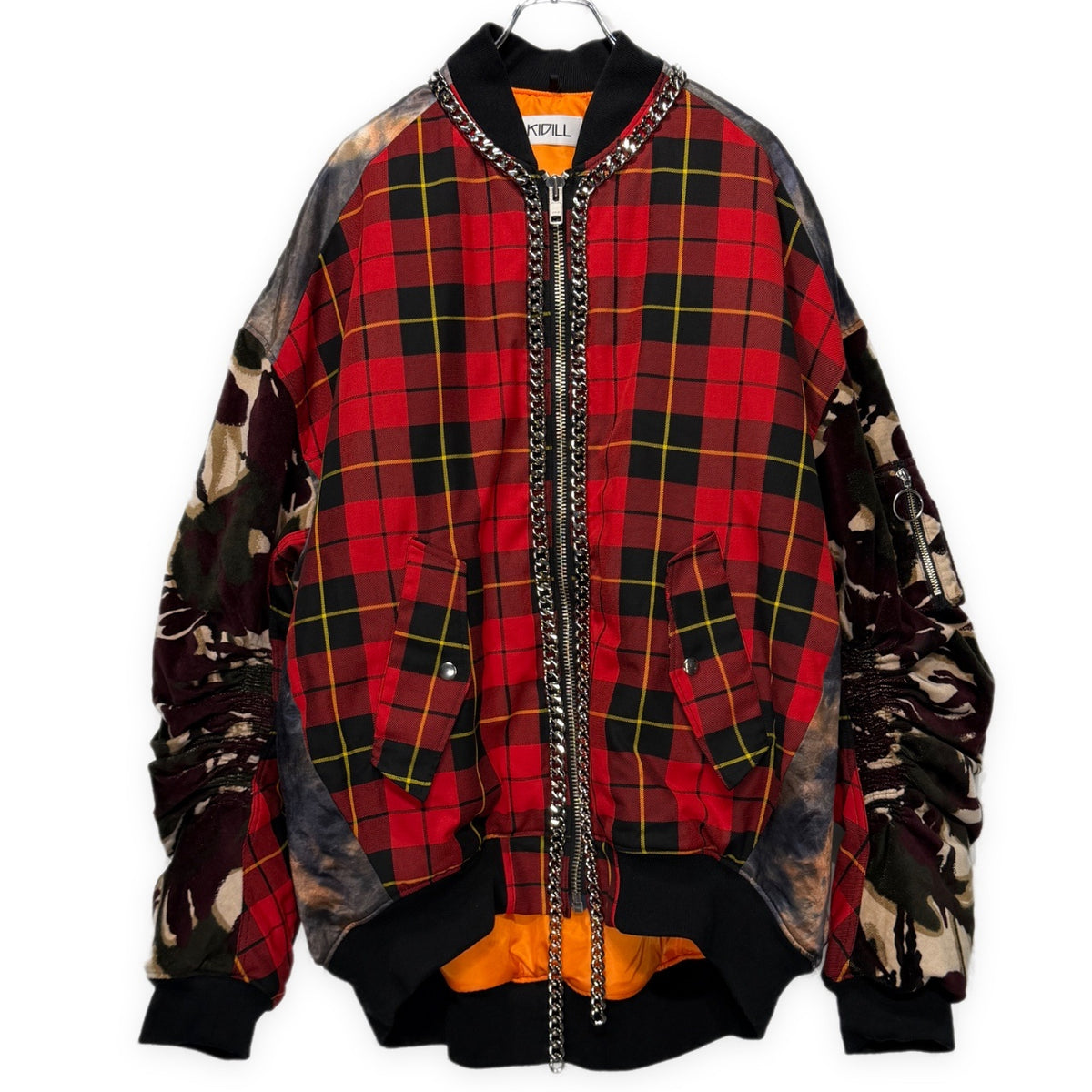 KIDILL ANARCHY MA-1 JACKET スマイリーアナーキーチェーン装飾切り替えボンバージャケット ブルゾン コート アウター チェック 迷彩 総柄 KL734 キディル メンズ