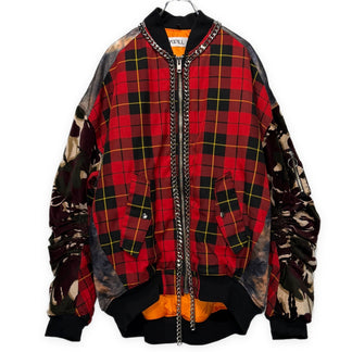 KIDILL ANARCHY MA-1 JACKET スマイリーアナーキーチェーン装飾切り替えボンバージャケット ブルゾン コート アウター チェック 迷彩 総柄 KL734 キディル メンズ