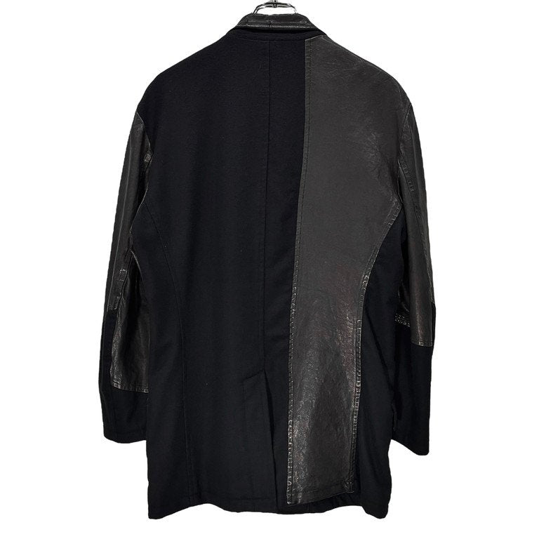 Yohji Yamamoto Pour Homme 15AW LOOK22 ラムレザーパッチワークウールフラノ2Bテーラードジャケット レア 希少 Archive 切替 切り替え 製品染め ブレザー ブルゾン コート アウター HY-J45-804 ヨウジヤマモトプールオム