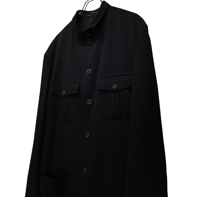 Yohji Yamamoto Pour Homme 19AW WRINKLED GABARDINE STAND FASTENER JACKET ウールギャバジンスタンドファスナーアシンメトリーロングジャケット コート ジップ ブルゾン アウター 定価151,800円 ヨウジヤマモトプールオム メンズ