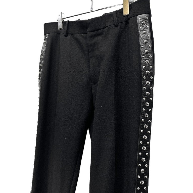 Alexander McQueen 19AW ラムレザーサイドテープスタッズウールスラックス トラウザーズ パンツ 側章 ライン ストライプ ボトムス アレキサンダーマックイーン メンズ