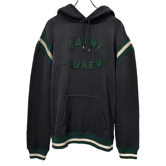 SAINT LAURENT PARIS 22AW フロック加工ロゴワッペンリブラインプルオーバーパーカー トップス フーディ 裏起毛 定価143,000円 689395 Y36SV サンローランパリ メンズ