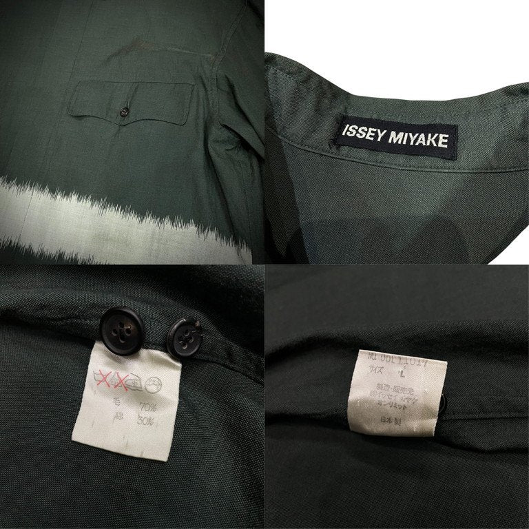 ISSEY MIYAKE ウールコットンラインデザインボックスシルエットシャツ Archive 80s 90s ブラウス ボーダー オーバーサイズ イッセイミヤケ メンズ