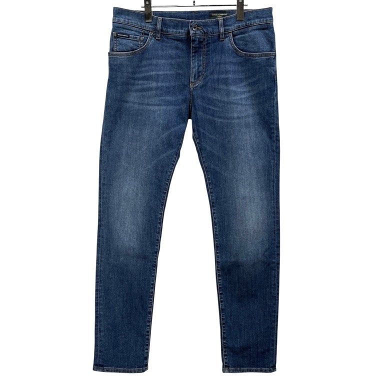 DOLCE&GABBANA バックポケットロゴ刺繍スリムフィットストレッチデニムパンツ SLIM D&G ジーンズ ボトムス レザーパッチ ドルチェアンドガッバーナ メンズ