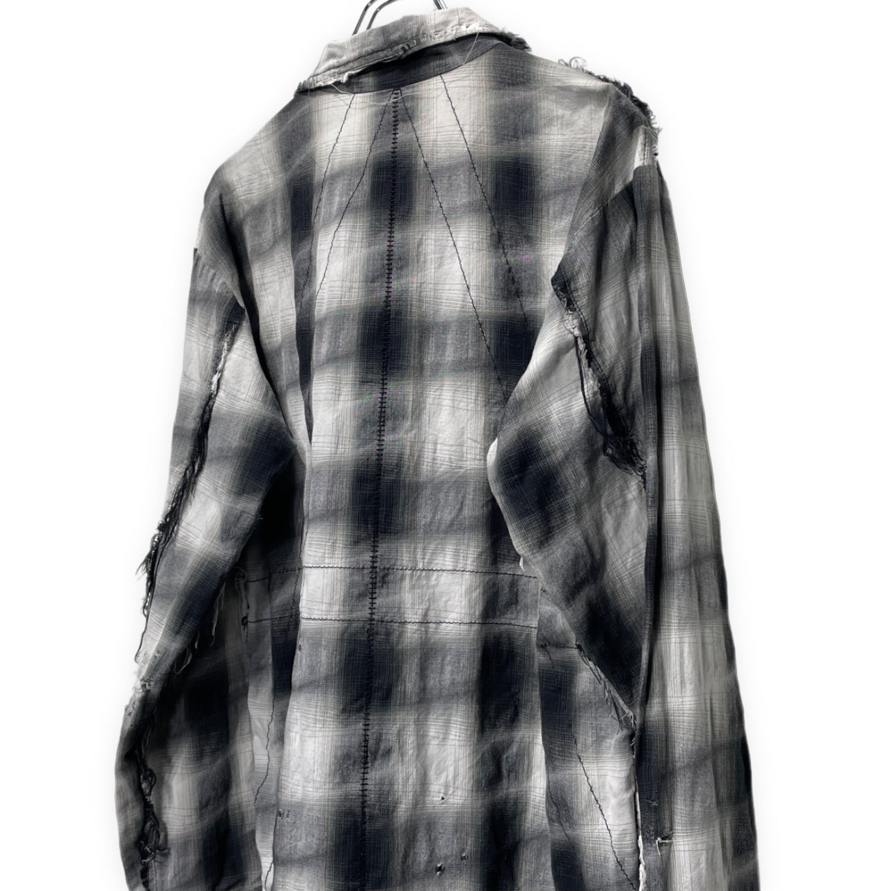[-]Minus SLASH SEAM OMBRE CHECK SHIRT スラッシュシームオンブレチェックオープンカラーダメージシャツ 開襟 ブラウス トップス 定価35,200円 マイナス メンズ