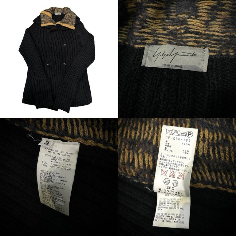 Yohji Yamamoto Pour Homme 14AW ウールハイネックレイヤードダブルブレストカミナリニットカーディガン ジャケット ブルゾン アウター Archive ヨウジヤマモトプールオム メンズ