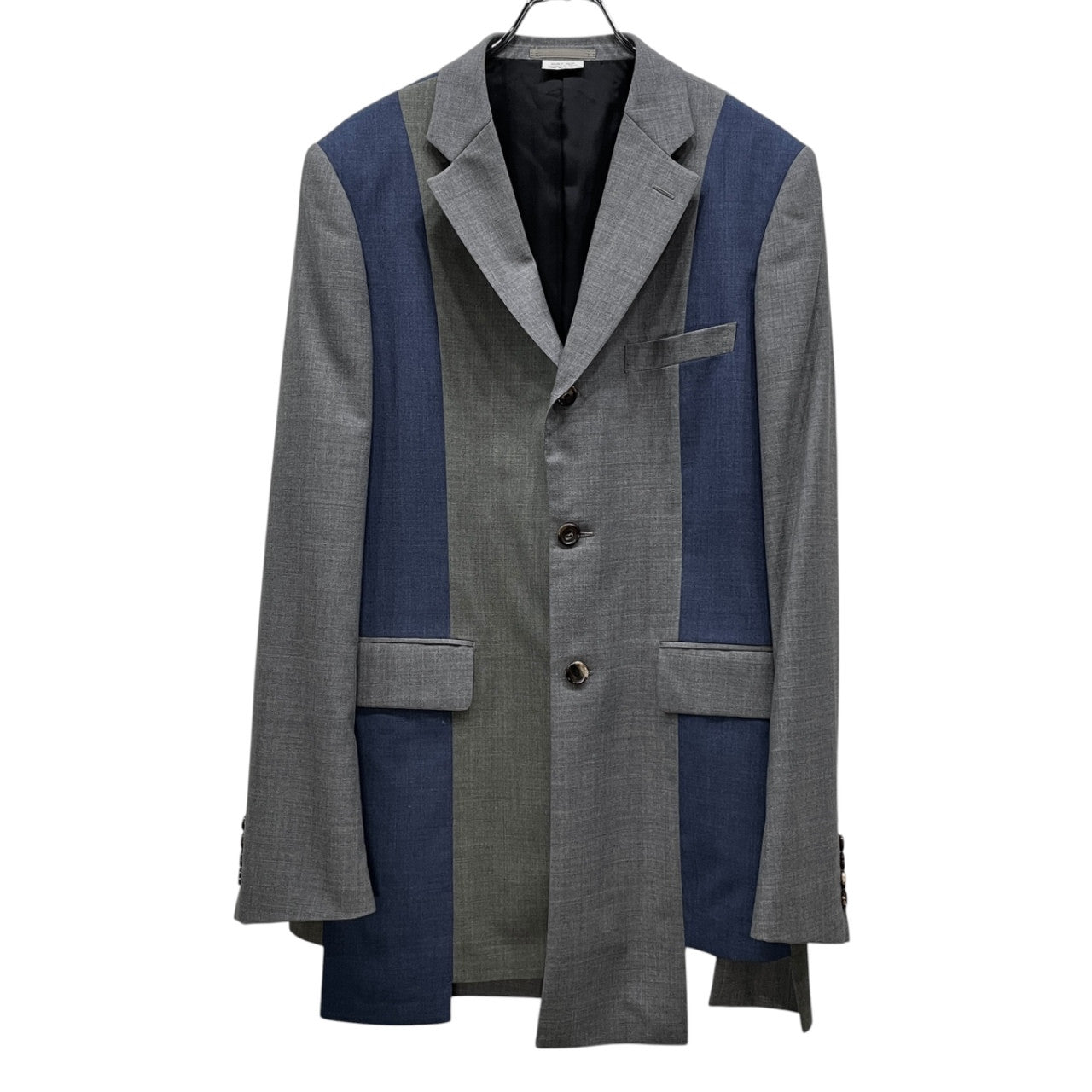 COMME des GARCONS HOMME DEUX 23SS ウール切替アシンメトリースクエアカット段返り3Bテーラードジャケット パッチワーク ブルゾン コート アウター コムデギャルソンオムドゥ メンズ
