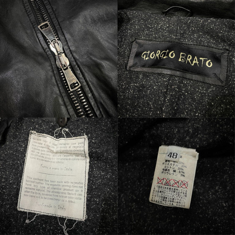 GIORGIO BRATO ラムレザースタンドカラージップアップレザージャケット シングル ライダース ブルゾン コート アウター ジョルジオブラット メンズ