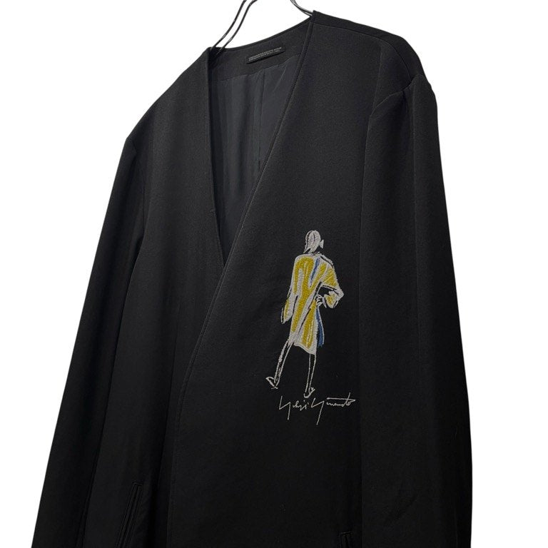 Yohji Yamamoto Pour Homme 21AW ウールギャバジン女優刺繍ノーカラーロングテーラードジャケット 02SS 復刻 Archive 名作 希少 ロゴ ブルゾン コート アウター ヨウジヤマモトプールオム メンズ